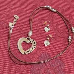 Brighton Jewelry Barbados Heart Necklace & Earrings W/Tin